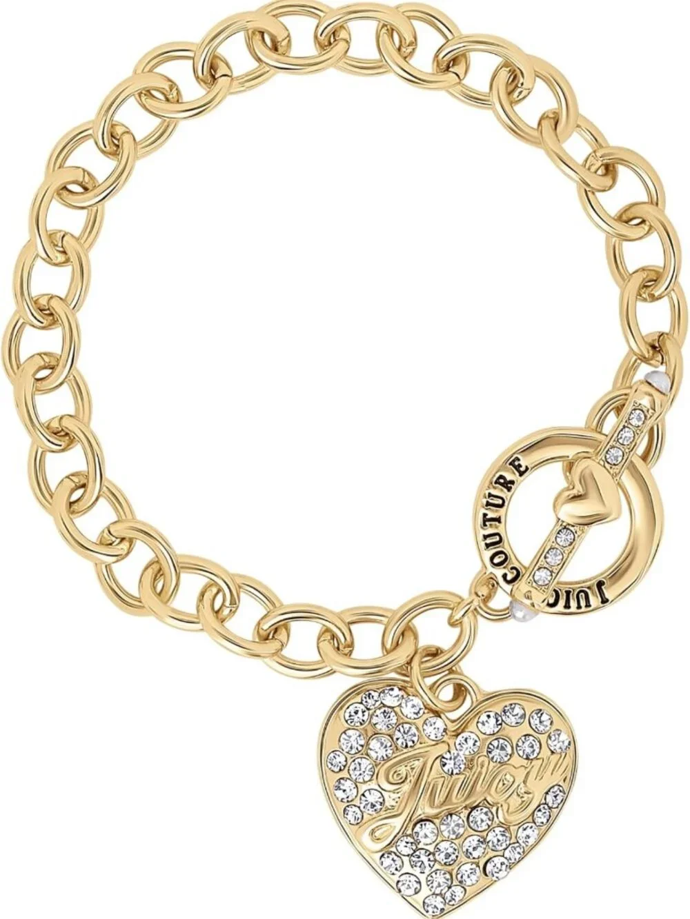 Chunky Gold-Tone Heart Charm Bracelet for Women, 7.5